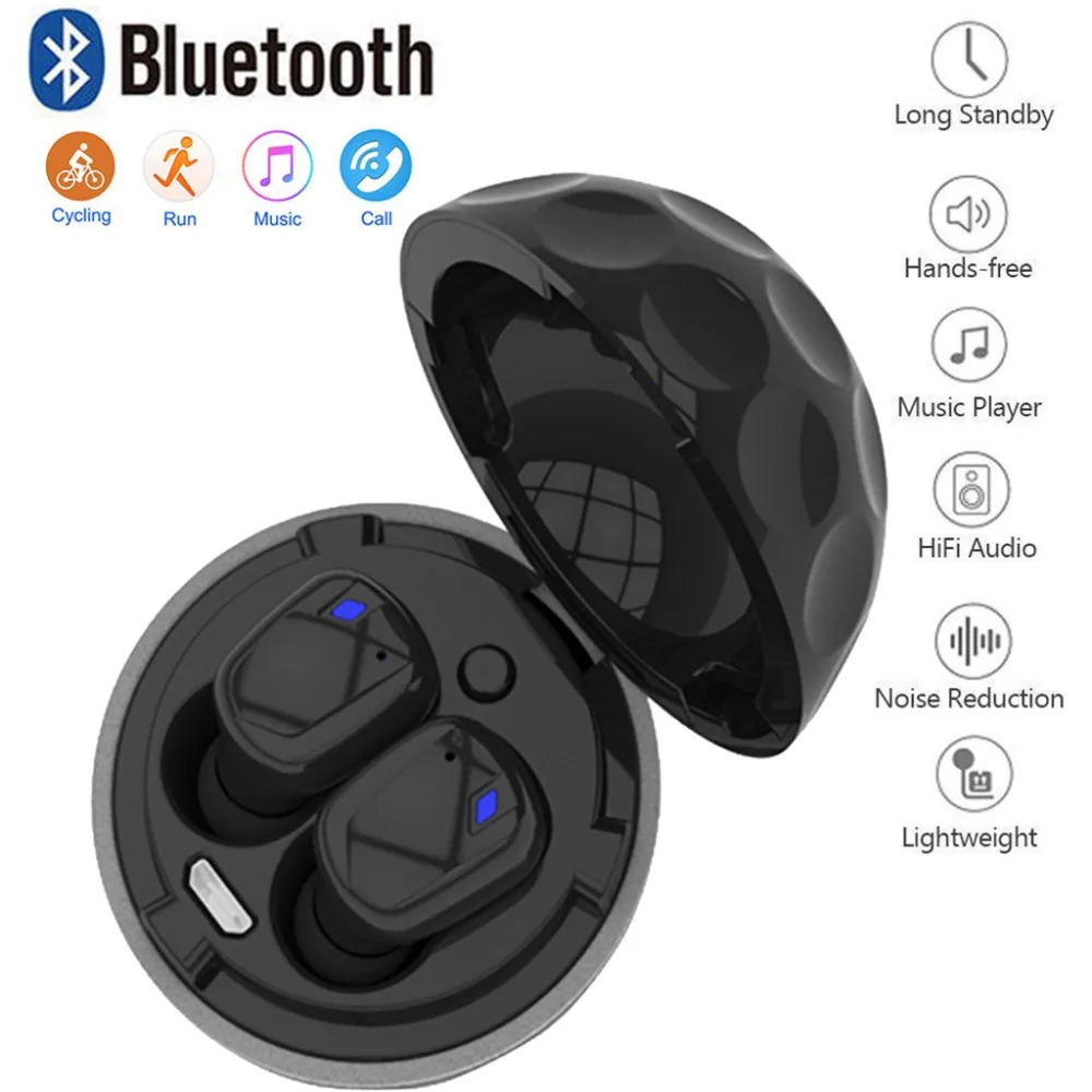 Bluetooth V4.1 наушники с Зарядное устройство коробка близнецов Беспроводной стерео наушники-вкладыши спортивные наушники с микрофоном для iPhone телефона Android