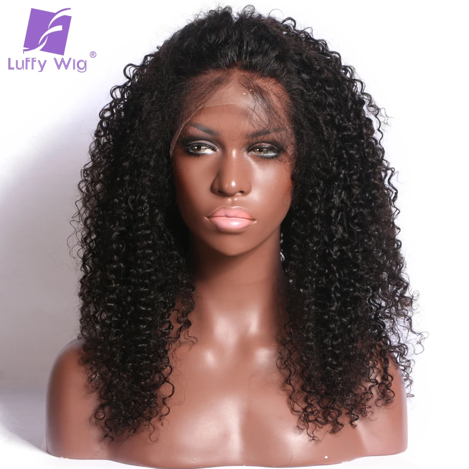 Luffy Kinky Curly 5 4 5 Silk Base Full Lace Wigs Brazilian font b Human b
