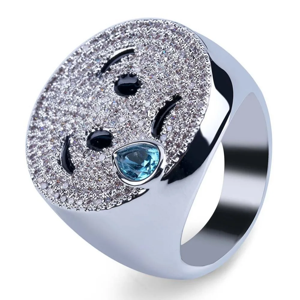 Hip hop Luxury Micro Pave CZ Emoji Simle Rings NightClub Geometry Crying Finger Rings Rock Mens Boys Rock Jewelry Accessories