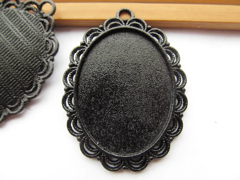 20pcs Black Oval Leice Border Base Setting Tray Bezel Pendant Charm,fit 30mmx40mm Cabochon/Cameo,DIY Accessory Jewellery Making
