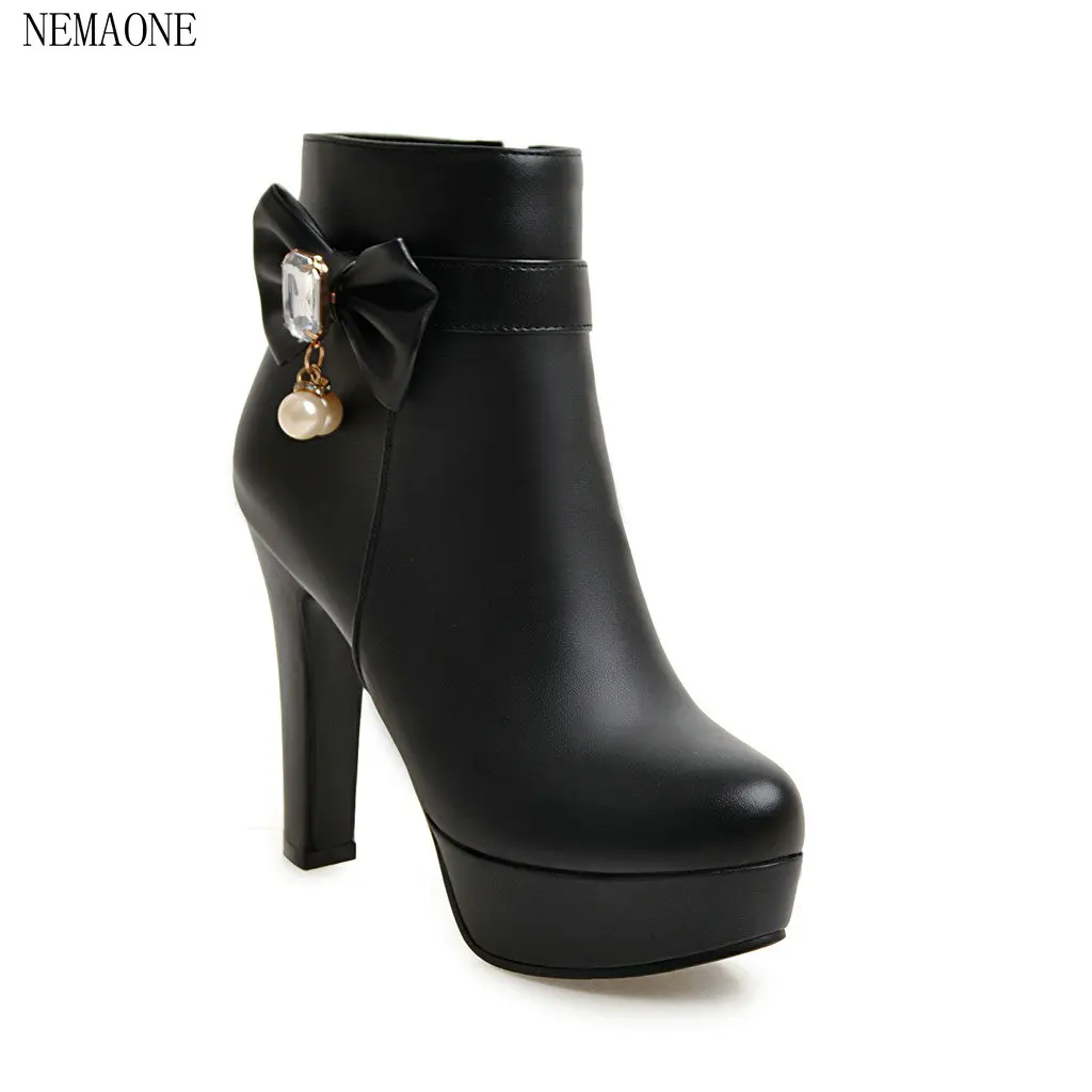 

NEMAONE Women Boots 2018 High Heels Ankle Boots Short Plush round Toe Motorcycle Boots Fashion Sexy Winter Ankle Boots Heels
