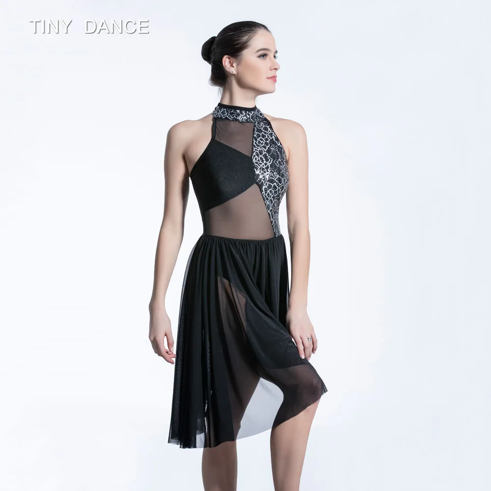 

Top Quality Black Sequin Lace and Mesh Ballet, Lyrical Dress for Girls and Women Contemporary Dance Costumes 19611
