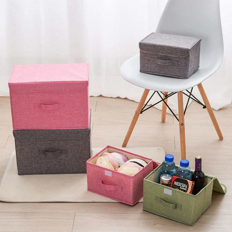 

cotton linen Fabric folding storage box Kids Toy organizer Wardrobe Storage bin Drawer Plastic Container organizador maquillaje