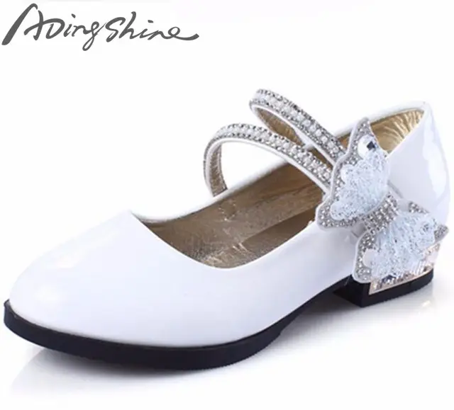 2018 adingshine niños tacones charol niña boda zapatos blanco rosa