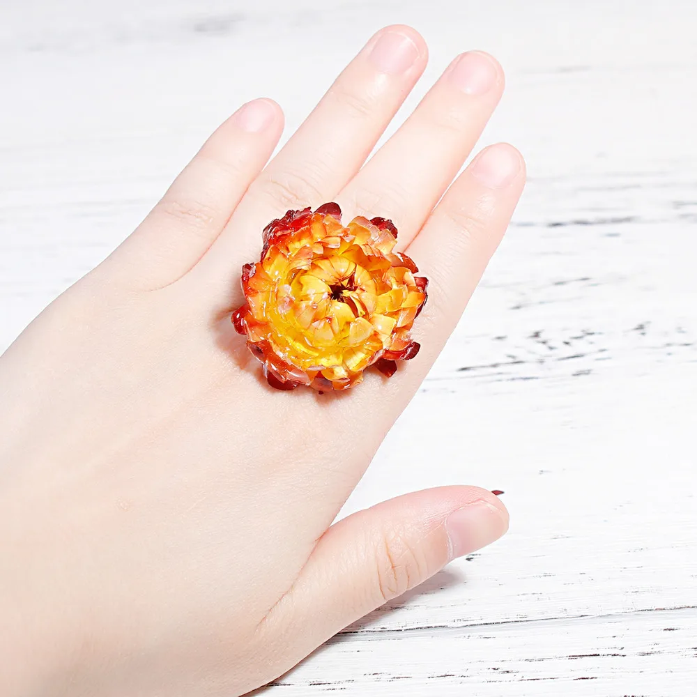 DoreenBeads Handmade Resin Jewelry Real Flower Adjustable Rings for