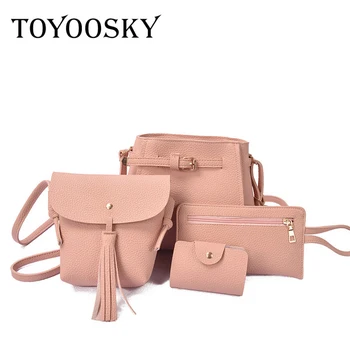 

TOYOOSKY 4pcs/Set Composite New Fashion Women PU Leather Wallet Clutch Bags Lace-up Shoulder Bag Ladies Messenger Bags