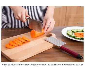 

Creative multifunctional stainless steel slicer potato chopper knife fries knife wave knife kitchen cutting strip artifact