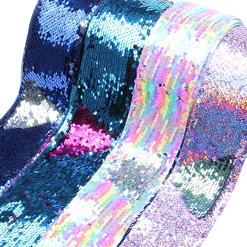 

17 colors available 75mm liston spangle reversible sequin ribbon