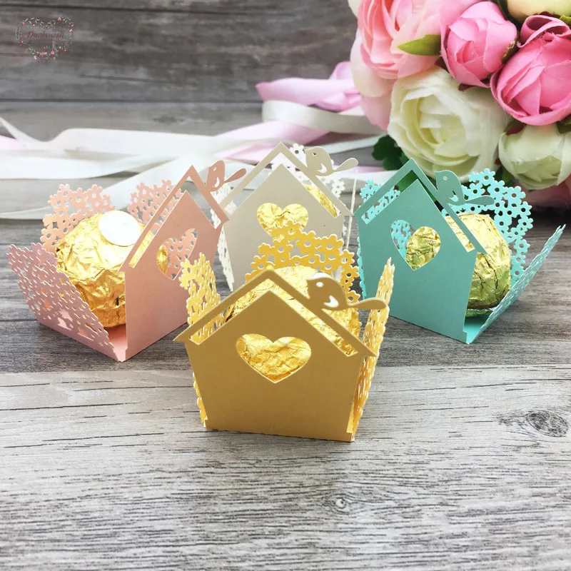 

Dualswish 50Pcs Birds Lace Hollow Laser Cut Candy Box Bar Baby Shower Chocolate Bar Wedding Decorations Candy Bar Party Supplies