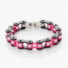 10 мм тяжелый панк-рок Женский Мужской розовый браслет из нержавеющей стали для велосипеда Черный велосипедный Байкер Мотоциклетная цепь браслеты 7-8,26 дюймов