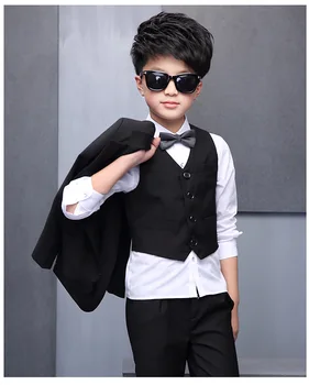 

2019 Formal Brand Boys Clothing Sets black Cotton Blazer+Pant+vest+shirt+Tie Kids Suits Fashion Children Wedding clothing Suit