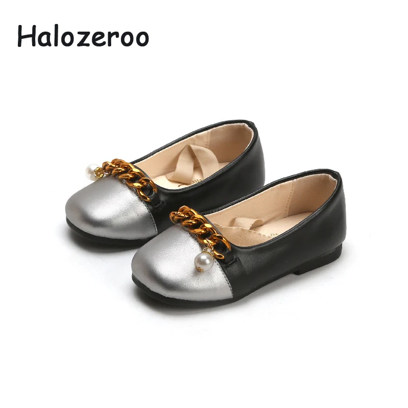 

2019 Spring New Baby Girls Pearl Shoes Children Chain Pu Leather Flats Toddler Princess Shoes Brand Ballet Shoes Black Mary Jane