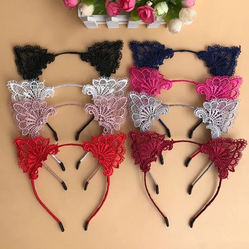 

10 Colors Hot Sale Cute New Arrival Fashion Kids Girls Lace Cat Ear Headband Hairband Gift Hair Accessories