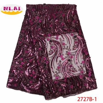 

2019 High Quality Nigerian Sequins Lace Fabrics African French Net Lace Fabric Embroidered Tulle Mesh Lace Fabric XY2727B-1
