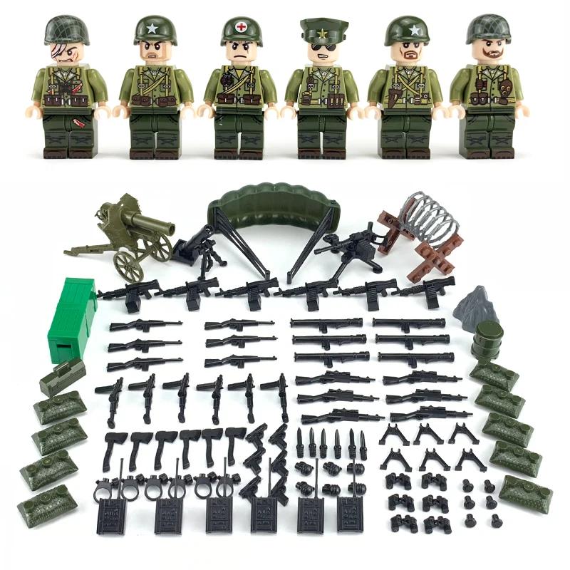 

NEW 6pcs Weltkrieg 2 US Army Paratroopers Wounded soldier military weapons building blocks toys Compatible LegoINGlys toys gift