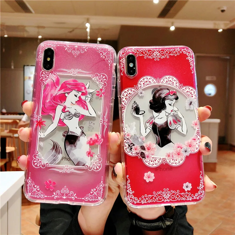 

Lovely Princess Snow White Cinderella Mermaid Silicone Case for capinhas iphone XR XS Max 8 7 Plus 6 6s Clear Case Cover Fundas