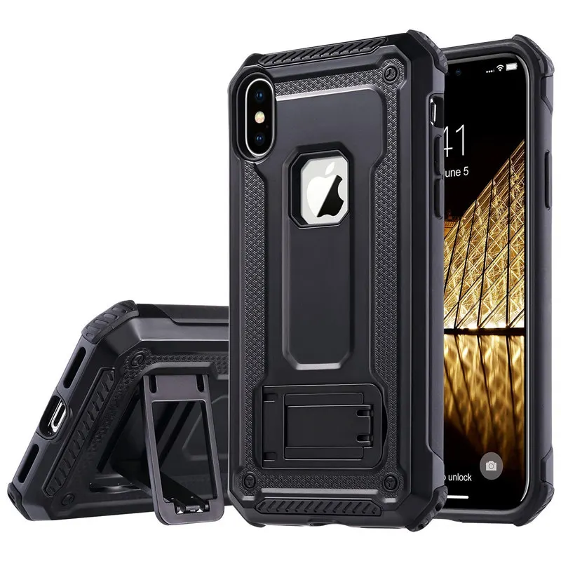 Гибридный двухслойный жесткий чехол из ТПУ и ПК с подставкой для iPhone XS Max XR X 7 8 Plus 6