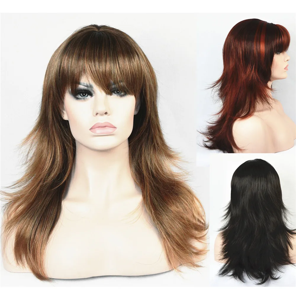 Feathery Long Layered Wigs Full Ladies Black Blonde Fashion Wig Long