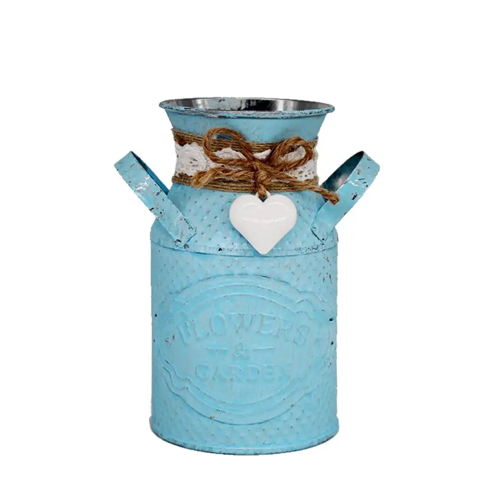 Простой винтажный Железный цветочный горшок, бочонок для хранения, искусственный садовый цветочный горшок, ваза для суккулентов, растительный бочонок, домашний декор - Цвет: Blue