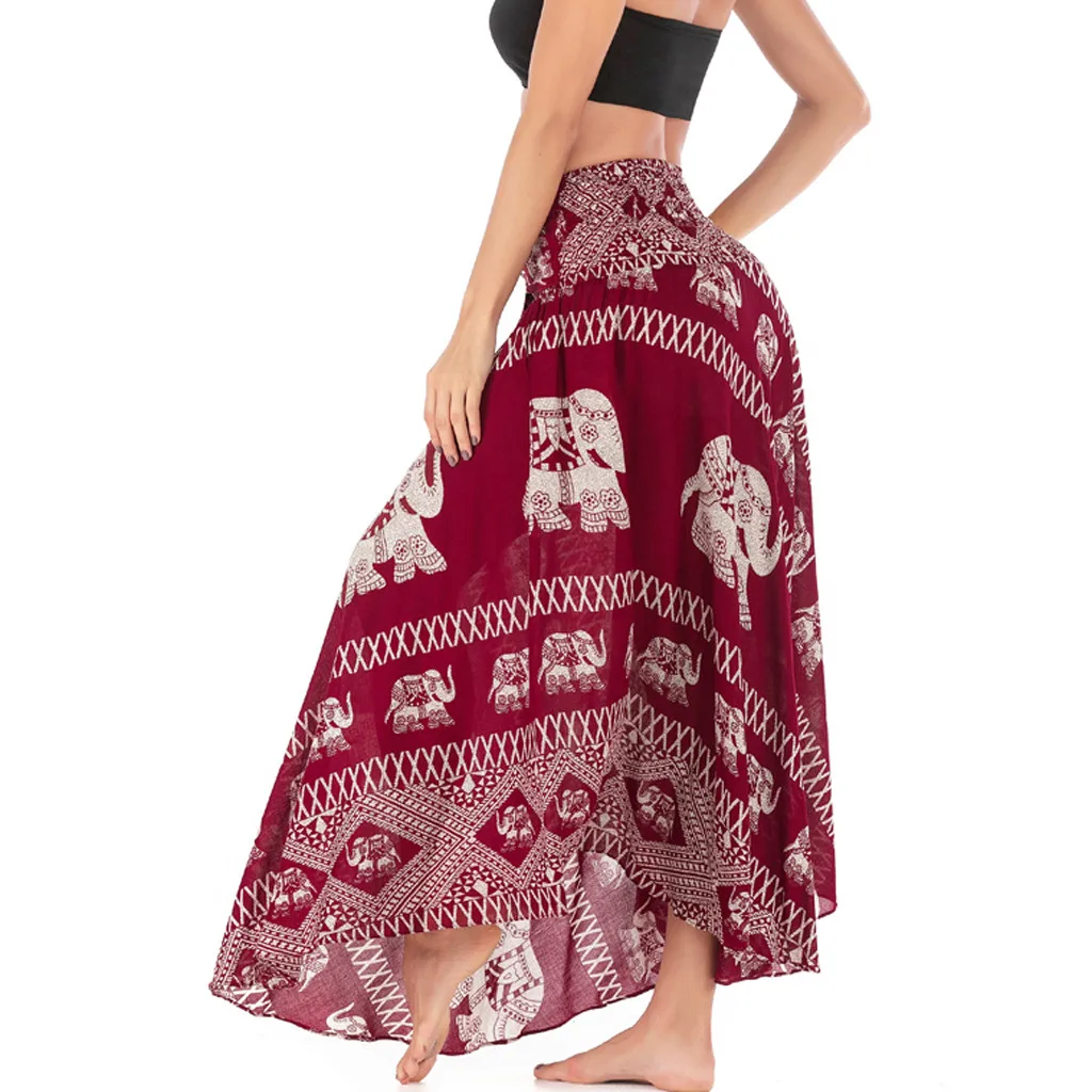 Женская модная Цветочная длинная юбка с принтом женская бохо стиль эластичная высокая талия Повседневный шифоновый пляжный комбинезон
