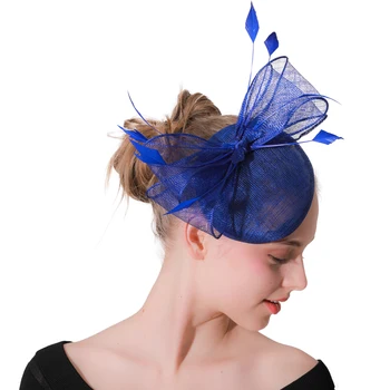 

Women Ornaments Headpieces Bridal royal blue Fascinator Accessories Linen Fascinator Hairpins Wedding veils Hat 2020 New style
