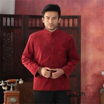 

Hot Selling Red Chinese Tradition Men's Kung Fu Jacket Long sleeve Embroider Dragon Coat Tang Suit S M L XL XXL XXXL