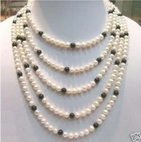 

100'' AAA+ 8-9MM CHARMING AKOYA WHITE BLACK PEARL NECKLACE 14k/20 yellow gold clasp