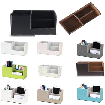 

XRHYY Multi-functional Leather Desktop Stationery Organizer Creative Pen Holder Desktop Remote Control Pencil Storage Box