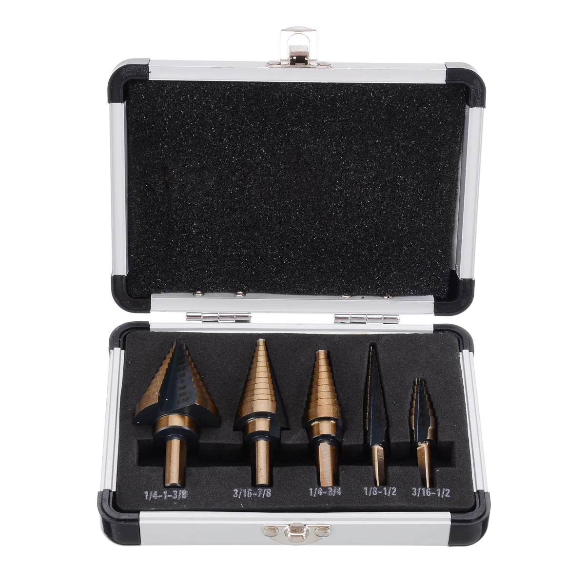 

5pcs/kit New HSS Step Titanium Cone Drill Hole Cutter Bit Multiple Hole 50 Sizes Step Drill Bit with Aluminum Case
