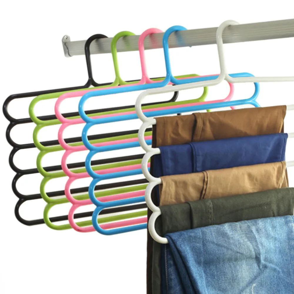 Multifunctional Colorful Antiskid Five Pants Stretch Wardrobe Hanging Racks For Coat Pants Tie