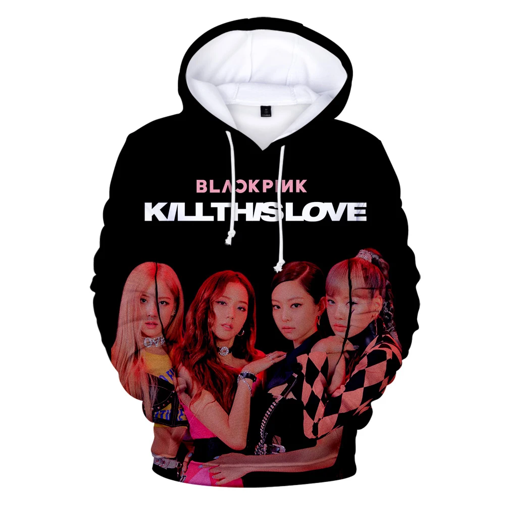 Blackpink kpop 3D толстовки для женщин/мужчин Корейский Черный Розовый kpop с длинным рукавом толстовки с капюшоном Повседневная Уличная одежда