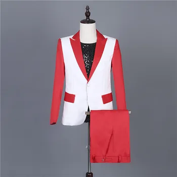 

Host performance costume men's casual suit Male singers dressed in slim suits DJ fashion uniform suit (suit and trousers)