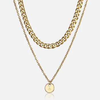 

Initial Letter A Z Pendant Necklaces for Women Yellow Gold Filled Double Chain Alphabet Long Necklace Womens Jewelry Gift LDNM15