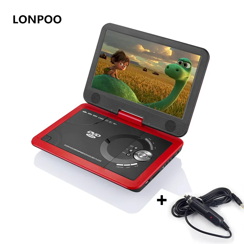 

LONPOO DVD Player 10.1 Inch Screen Portable DVD Player Car Charger USB SD Card with Rechargeable Battery CD DVD Player APBAT