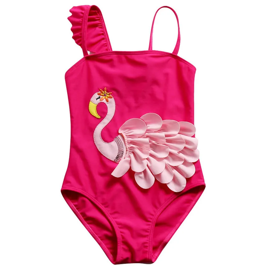 

GI FOREVER 3-8 Year Girl Cartoon One Piece Suit 2019 Children Cute Swan Swimwear Kid Solid Color Swimsuit Baby Bathing Suit