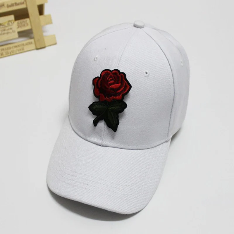 Women Baseball Cap Rose Flower Embroidery Wide Brim Adjustable Canvas Hat GDD99Women's Baseball