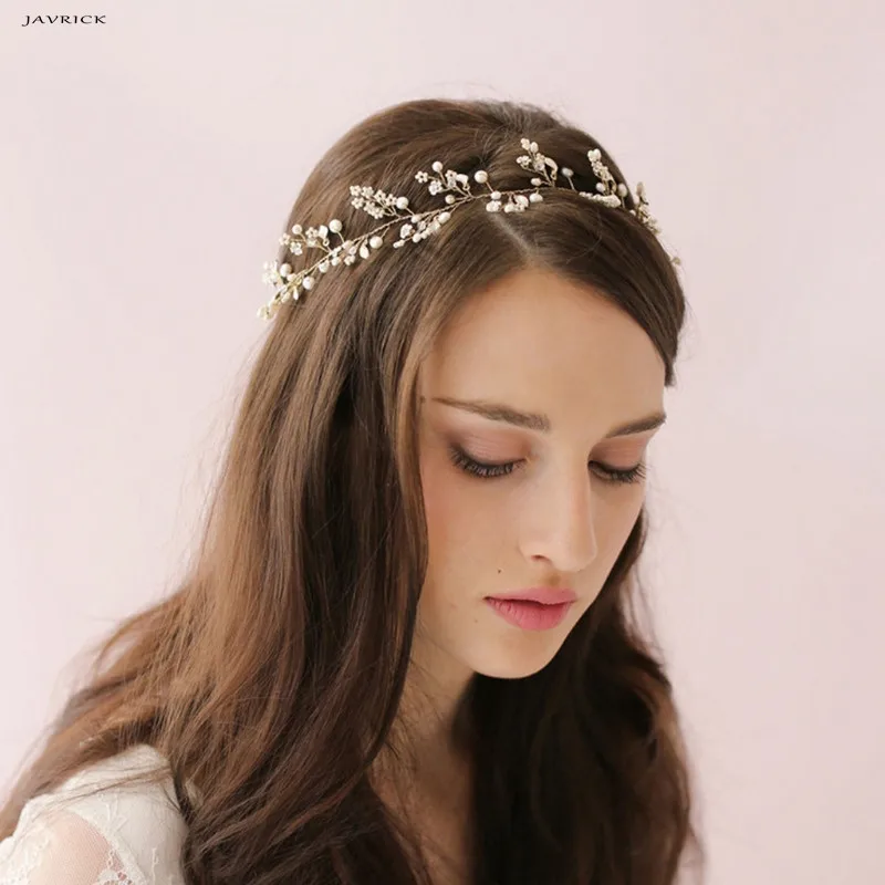

JAVRICK Bridal Leaf Faux Pearl Crystal Tiara Headband Wedding Bridesmaid Prom Party Chic Hair Jewelry Accessories NEW