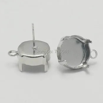

Blank Earrings Bases Round 4 Prong Pins Bezel tray with Loop Cabochons Stud Earrings post Settings DIY Findings Silver Plated