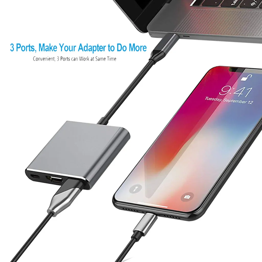 

HDMI female output port support 4K Ultra HD USB 3.1 Type C To Grey USB-C 4K HDMI USB 3.0 Hub Adapter Cable For Apple 66#