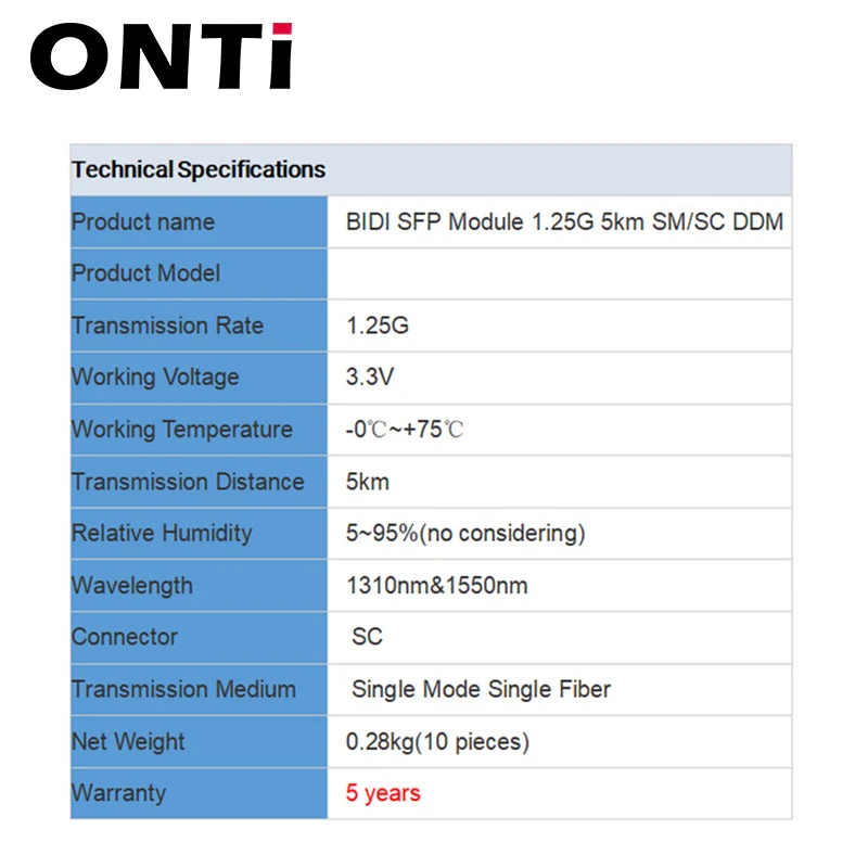 1.25G BIDI SFP SC Connector Transceiver Module Gigabit Single Mode Single Fiber Optical Ethernet Compatible with Cisco Switch 5