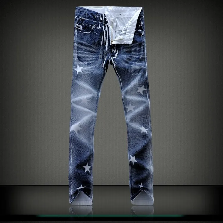 Mixcubic весна осень Британский стиль уникальный узор "гусиные лапки" звезды печатных джинсы мужские синий мыть повседневные тонкие джинсы печати для мужчин