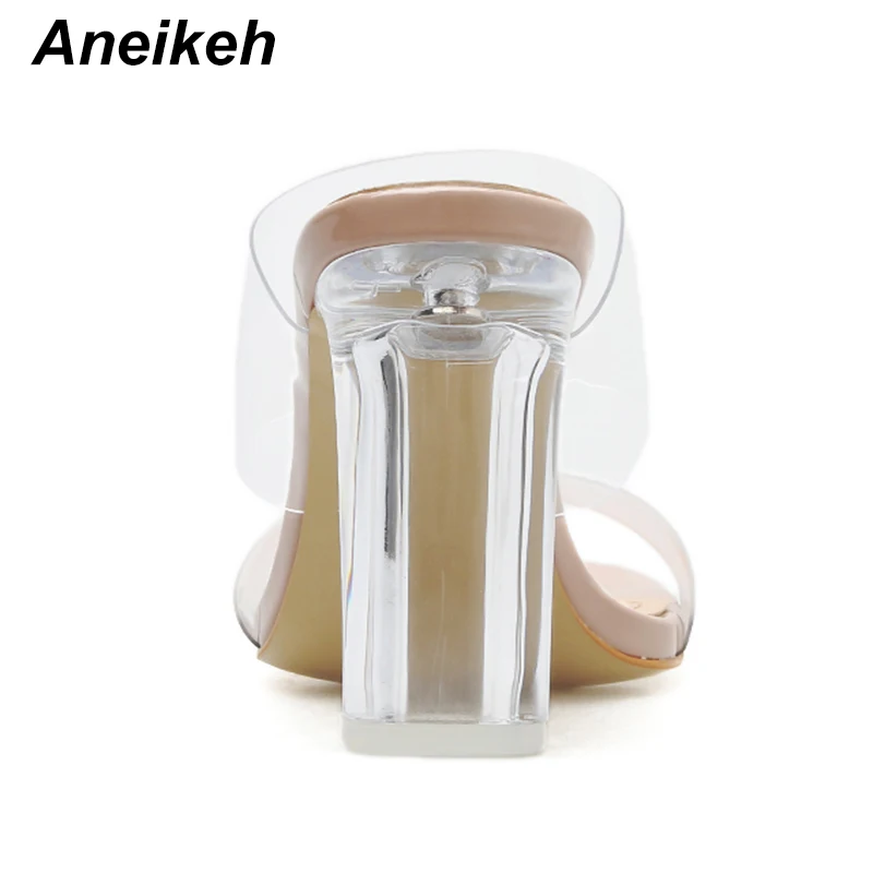 Новые прозрачные тапочки Aneikeh из ПВХ каблук с открытым носком плексигласа