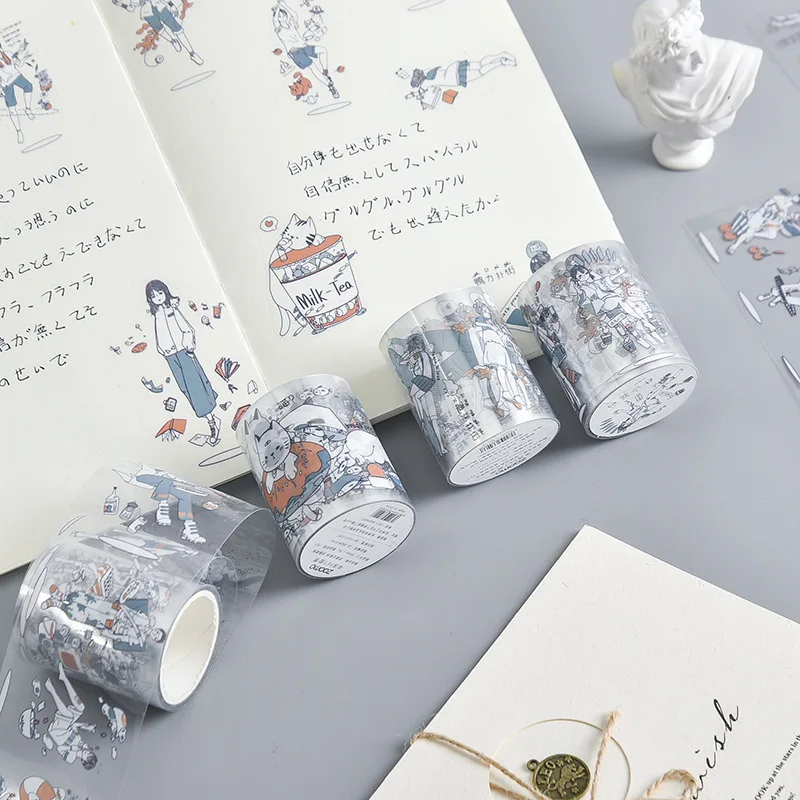 50mm*3m Kawaii Girls and boys cat Color Washi Masking Tape Release Paper Stickers Scrapbooking Stationery Decorative Tape