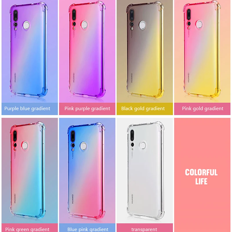 Силиконовый градиентный чехол для Huawei P30 Lite P20 Mate 20 Y6 Pro Y9 Y7 2019 Nova3 3i 4 на Honor 8X 10i 8A 7C