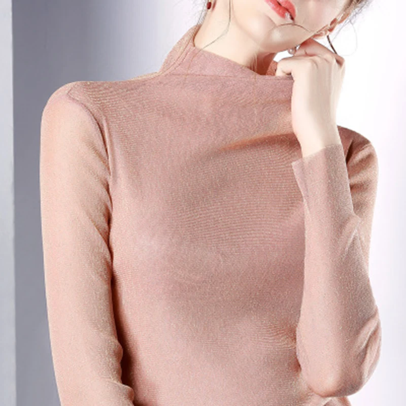 Buy womens top Gauze long sleeve Turleneck neck tshirt