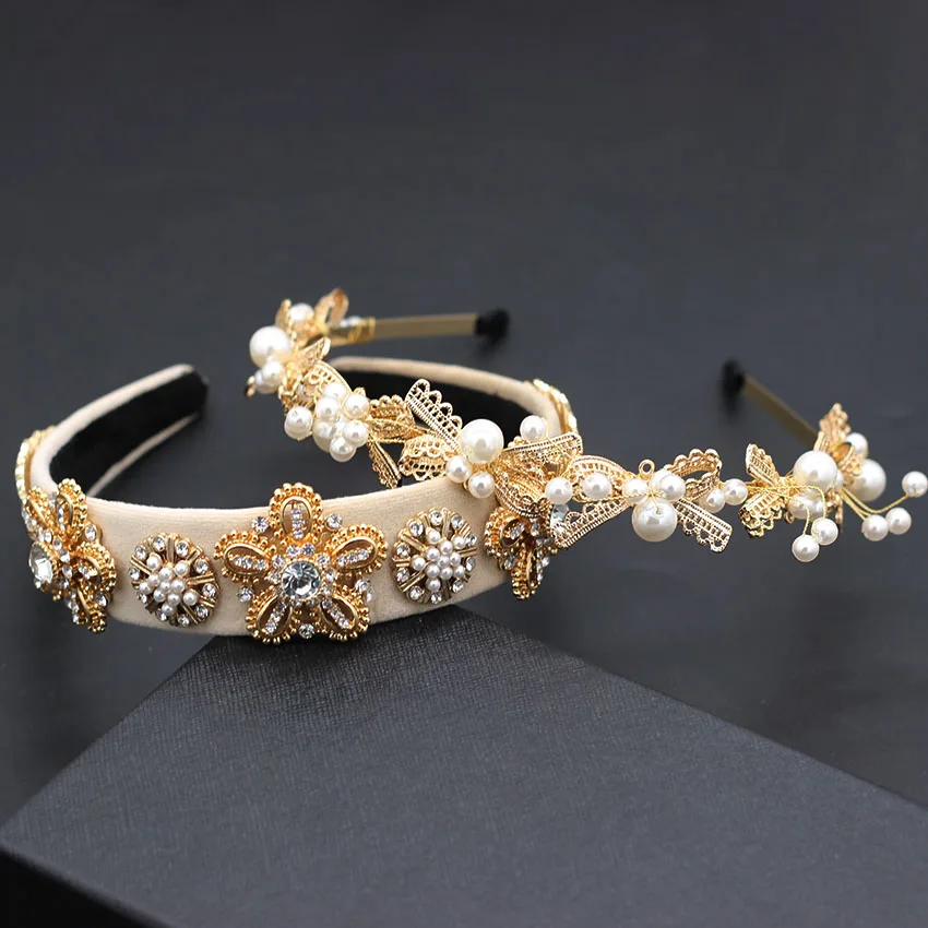 

Bow pearl rhinestone headband Baroque fashion temperament gorgeous rhinestone bow pearl headband 845