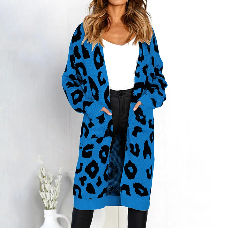Women Christmas Knitted Cardigan Sweater Leopard Print Long Cardigans Pockets Slim Autumn Winter Outerwear Knitwear Sueter Mujer Women Christmas Knitted Cardigan Sweater Leopard Print Long Cardigans Pockets Slim Autumn Winter Outerwear Knitwear Sueter Mujer