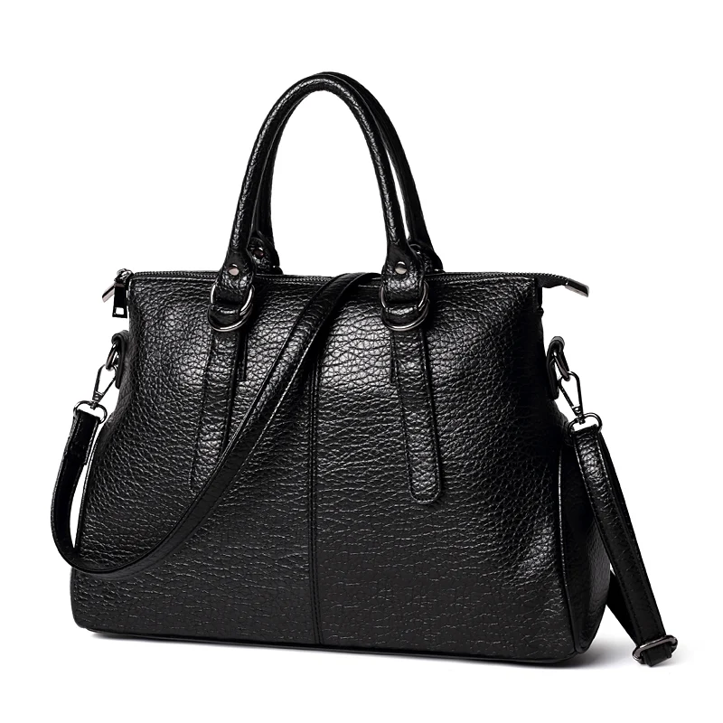 

Women Tote Bag Luxury Leather Litchi Grain Solid Handbag Lady Multilayer Useful Shoulder Shopper Bags Large Capacity Black 2019