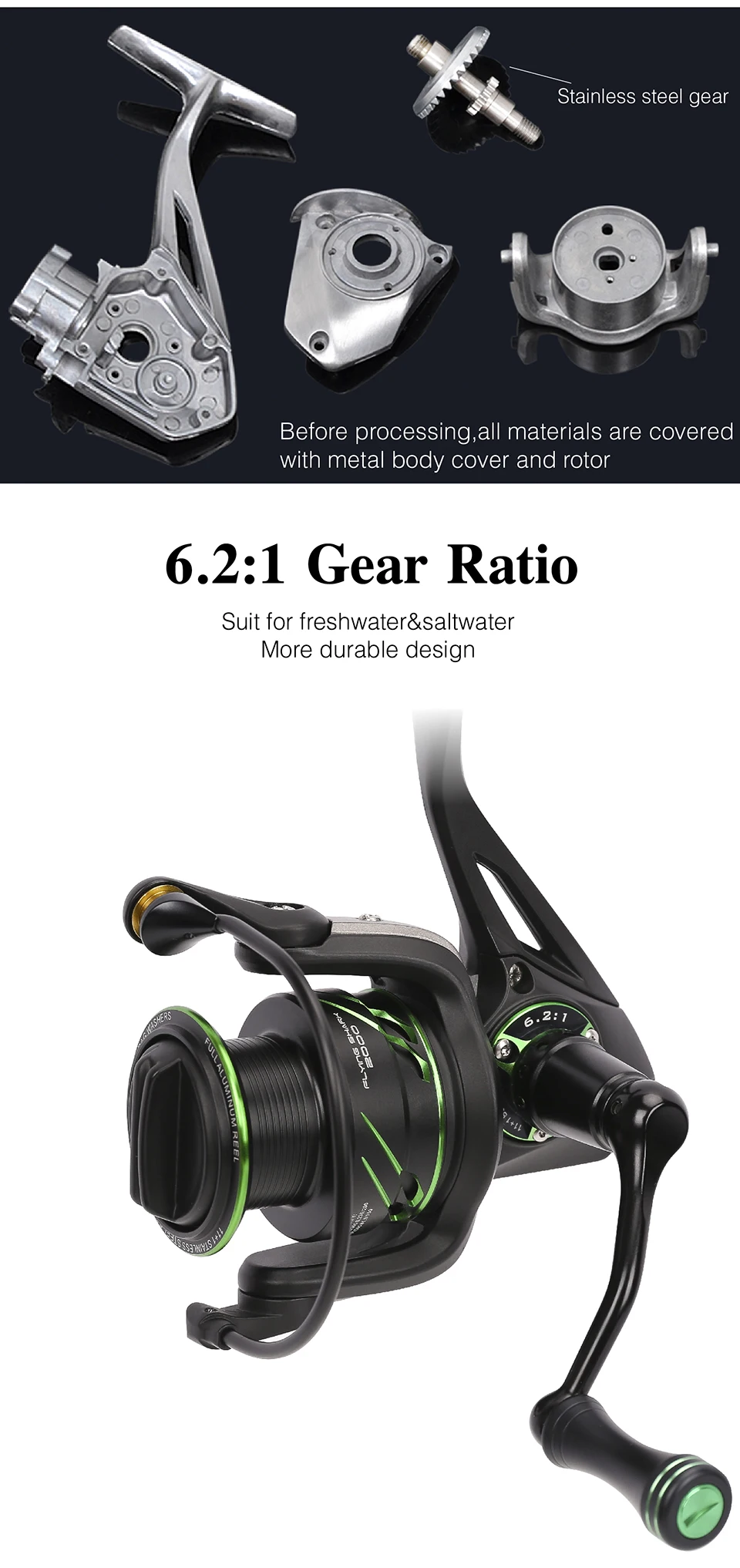 Reel para Água Carretel de Pesca Tsurinoya Tubarão Voador 12bb 6.2: 1 8 kg Max Arraste Spinning Salgada Jigging 2000 3000 5 Tsurinoya TUBARÃO VOADOR 2000 3000 12BB 6.2: