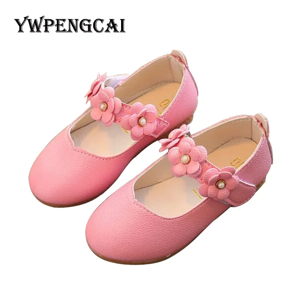 

All Sizes 21-36 Girls Soft PU Leather Princess Shoes Three Flowers Solid Color Solid Colors Single Flat Shoes For Girl